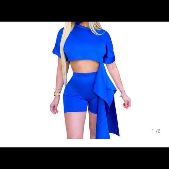 unbranded Pants - Blue two piece short sleeve top and short set NWOT